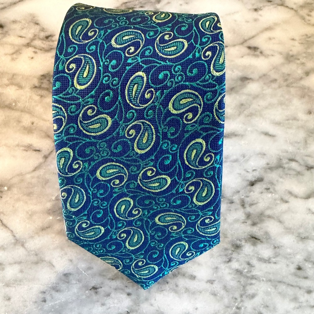 Ted Baker London‎ Men's  Blue Green Yellow Paisley Polka Dot 100% Silk Necktie